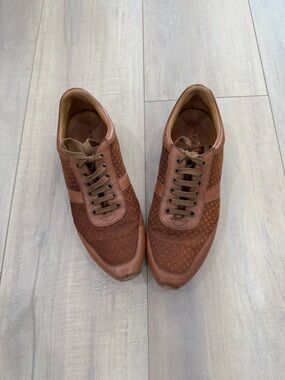 Mezlan Men's Brown Woven-Detail Leather Sneakers